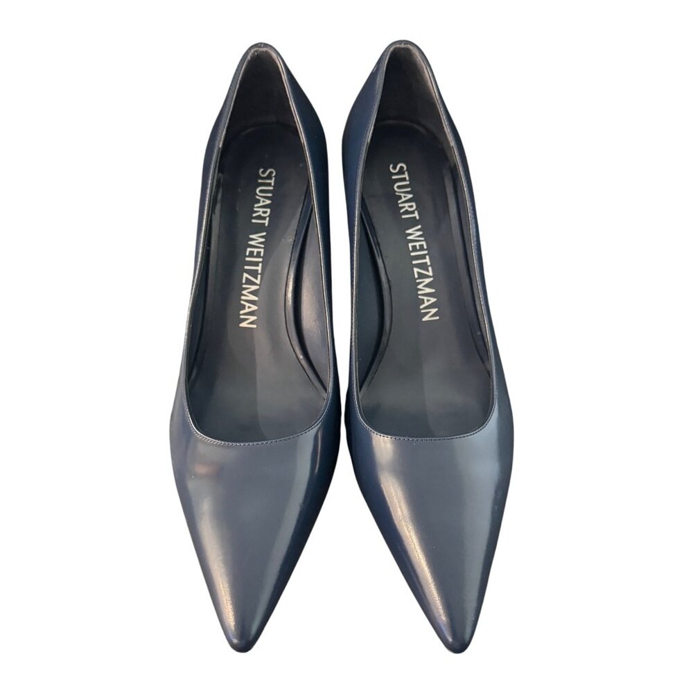 Stuart Weitzman Pointed Toe Leather Block Heel Pu… - image 2